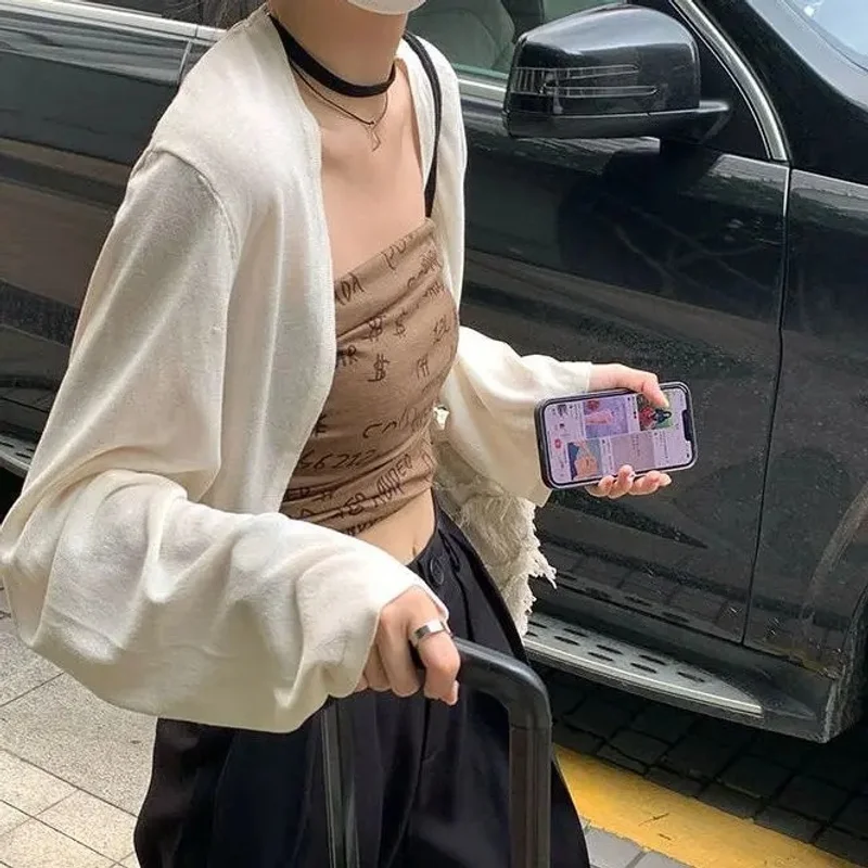 Solid Color Simple Shawl Jackets Crop Tops 2026 Women's Clothing Korean Loose Casual Coats Thin Fashion Summer Top Ropa Mujer