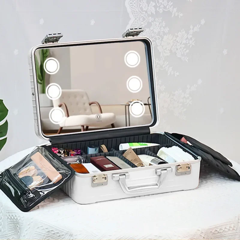 16 Inches With Lamp Large Capacity Beauty Box Portable Travel Case For Cosmetics Professional Beautician Makeup Bag