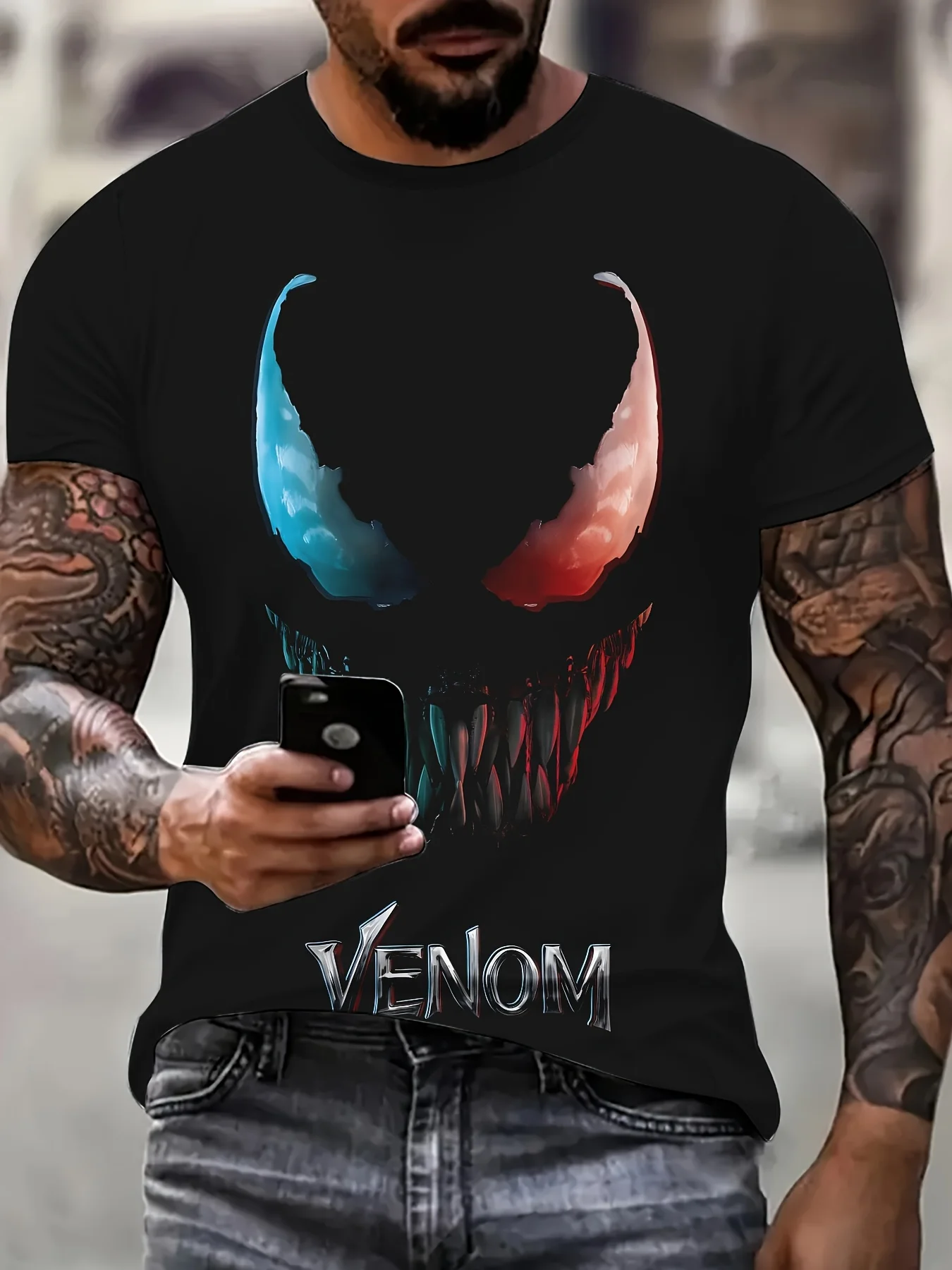 تي شيرت رجالي مرخص من Marvel Venom بتصميمات جرافيك بشعارات مضحكة ومطبوعات حروف خارقة أنيمي تي شيرت