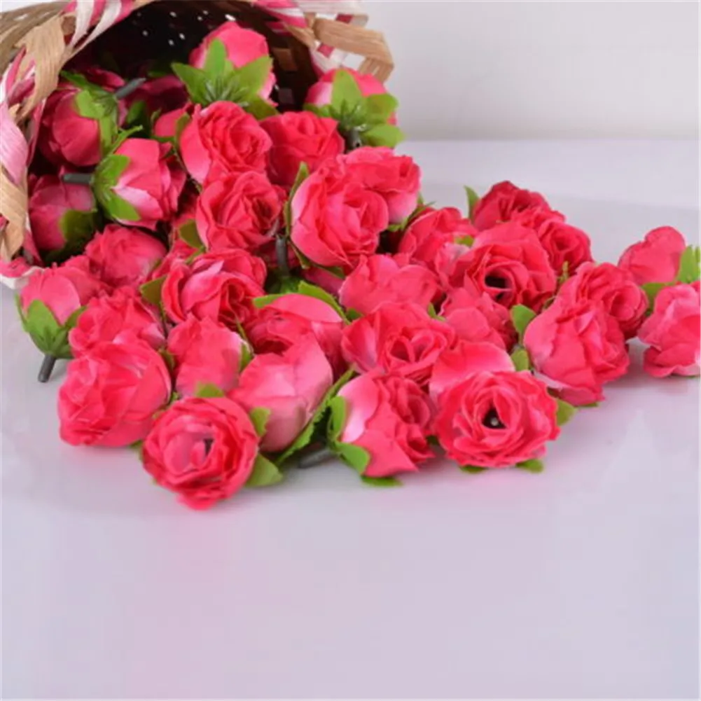 50Pcs/lot Simulation Silk Rose Flower Head Artificial DIY Little Bud Wedding Decorated DIY Fake Foam Flowers Arrangement