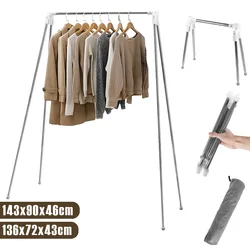 Foldable Clothes Drying Rack Stainless Steel Floor Stand Clothes Hanger Retractable Portable Travel Garment Rack for Outdoor