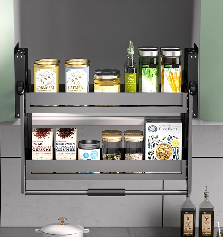 Kitchen Top Cabinet Pull Basket Hanger Cabinet Elevator Storage Cabinet Seasoning Pull Basket Shelf