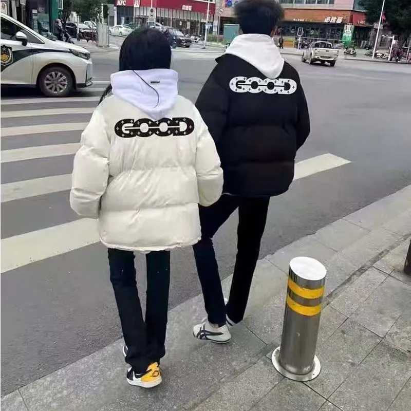 العصرية رسالة جيدة حجر الراين المطبوعة الوقوف الياقة أسفل Jaet فضفاض الأزواج ملابس خارجية للرجال والنساء الشتاء كسول Sle