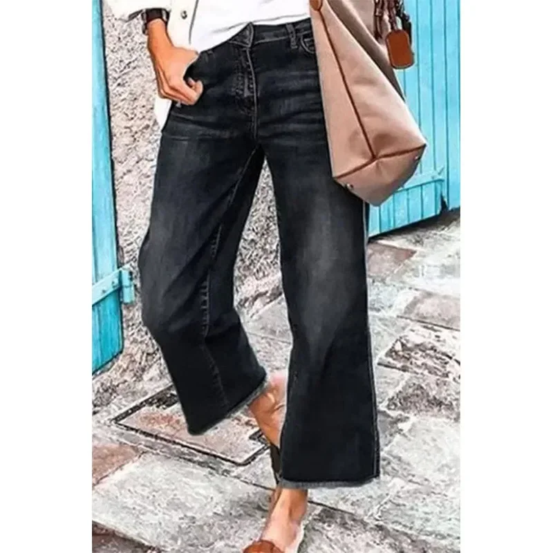 

Straight Leg Wash Jeans Women's Stretch Jeans Office Lady Ankle-Length Pants Vintage Fashion Youth Female Baggy Jeans Women