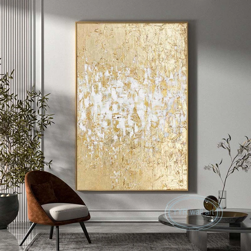100% Handmade Gold Foil Abstract Oil Painting Light Luxury Entry Porch Decor Drawing Modern Nordic Wall Art Canvas Mural Custom
