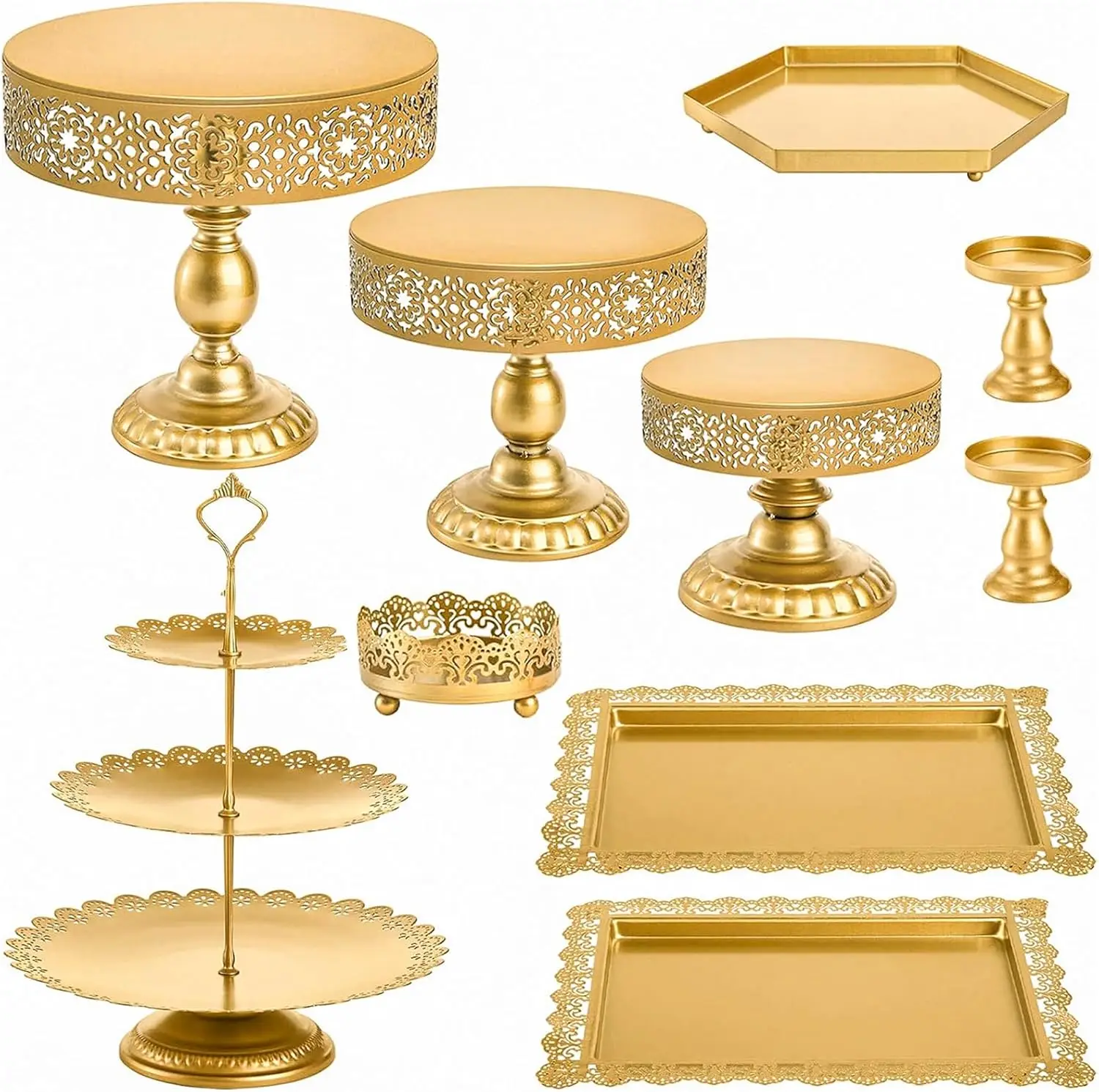 

10-Piece Gold Cake Stand Set, Metal Cupcake Holder Display Plates for Christmas Wedding Birthday Parties