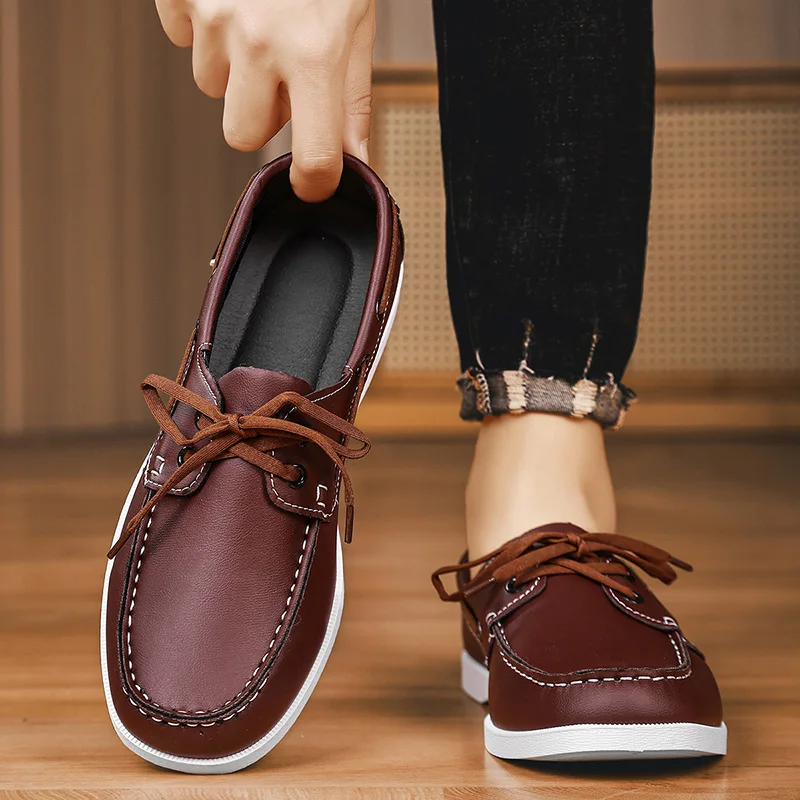 

Retro Brown Leather Casual Shoes Man Flats Large Size 40-48 Designer Men's Shoes Comfortable Slip-On Social Shoe Male Moccasins