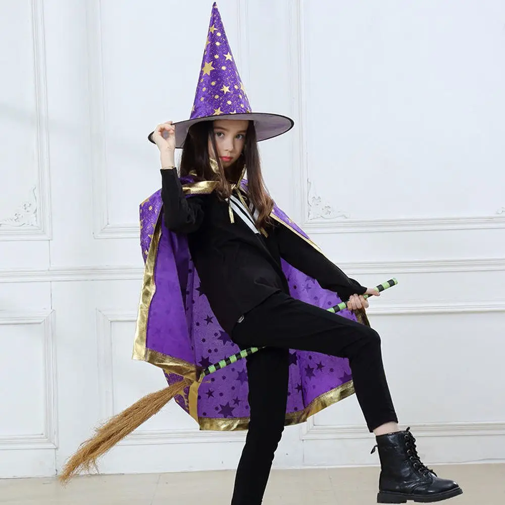 Funny Gothic Unisex Witch Caps Star Girls Scary Costumes Performance Clothes Halloween Cloak Sets Children Cosplay Costumes