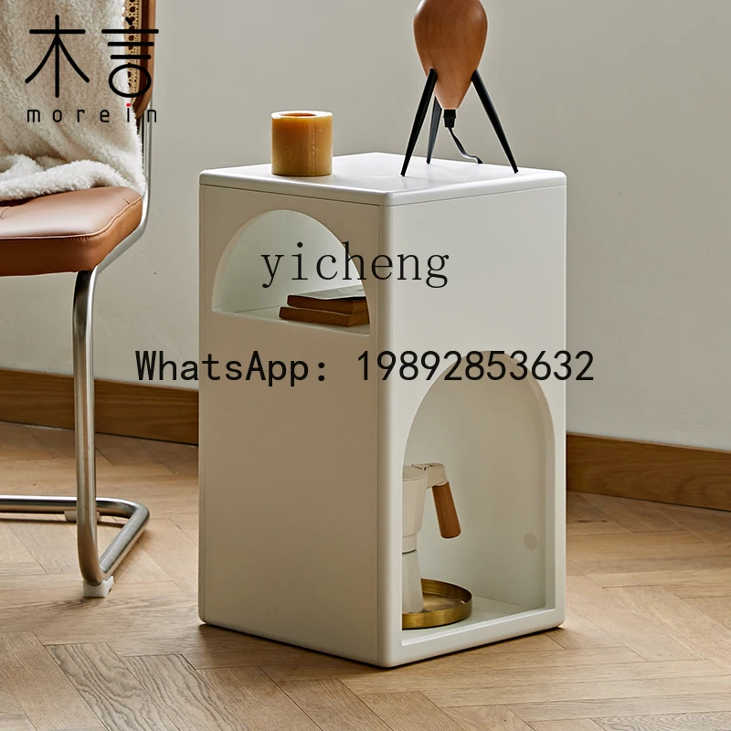 side several original medium and ancient style white paint arch small rotating storage bedroom bedside table