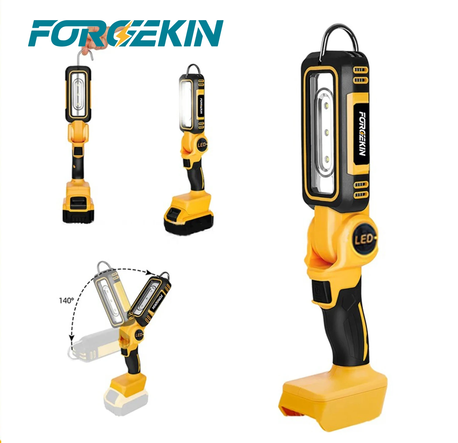 FORGEKIN LED Flashlight Portable Work Light 140° Foldable Lighting Tool Light Camping Light For Dewalt 20V Battery Pin