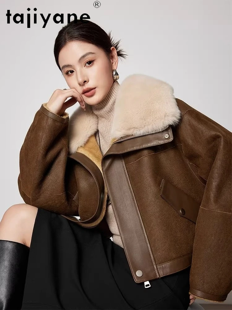 TAJIYANE Natural Sheepskin with Wool Attached Jacket Women Short Stylish Coats Real Fur Coat 2025 Winter Woman Clothing fourrure