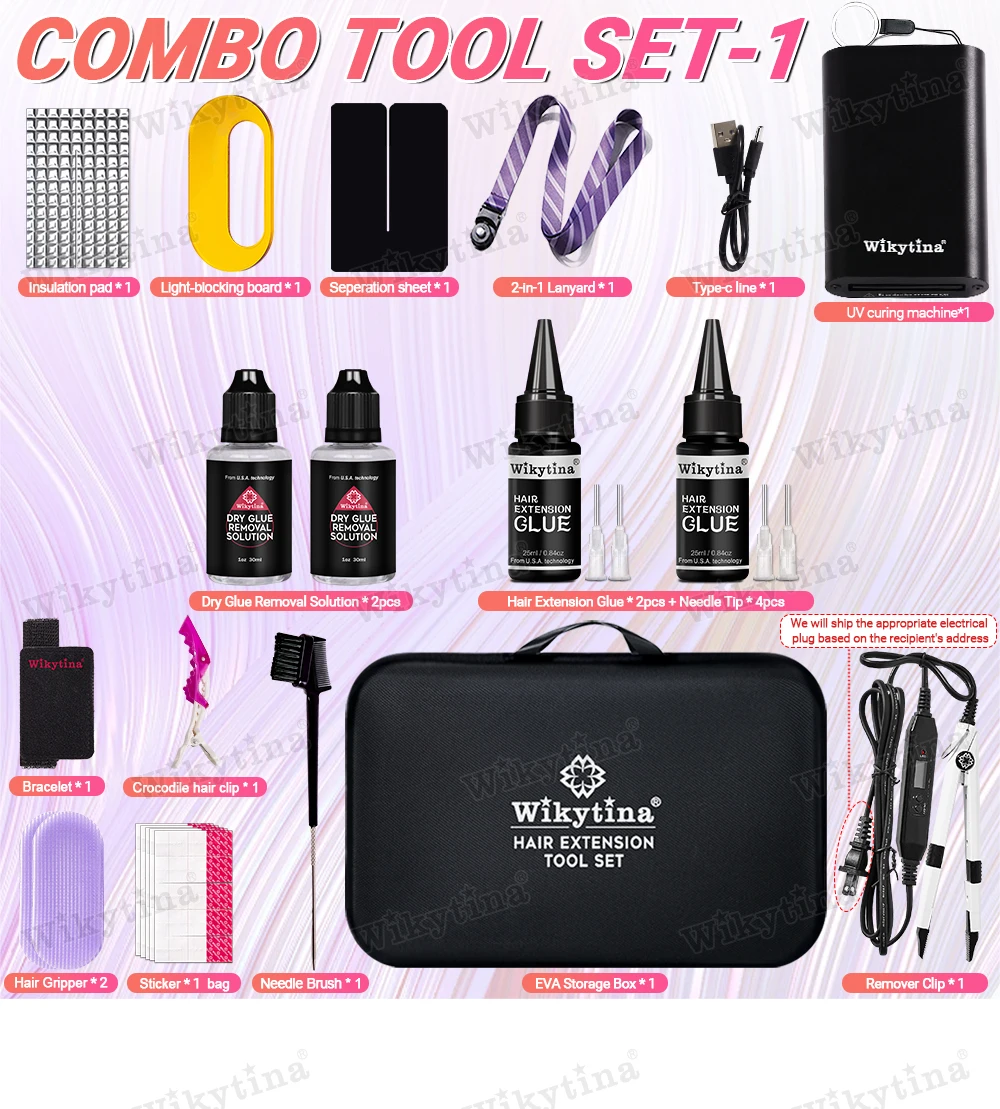WIKYTINA Professional UV Light Hair Extension Kit - Complete Tool Set with UV Glue Remover Machine UV Hair Extension Machine