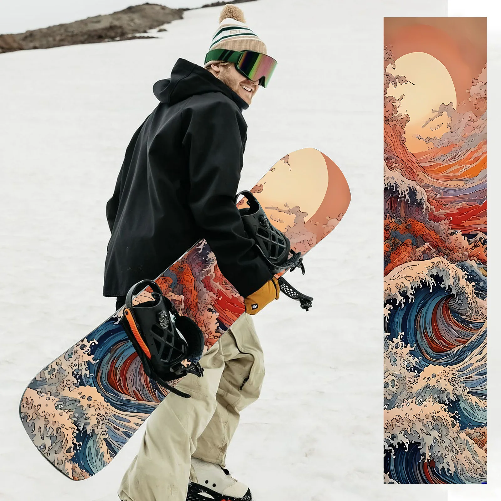 

1 большая красочная наклейка для сноуборда Wave Moon Rhapsody, декоративная наклейка для сноуборда, креативный дизайн, материал ПВХ.