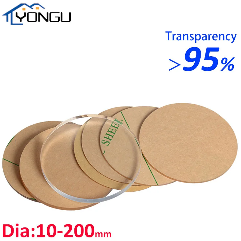 Round Clear Transparent Plastic Sheet Acrylic Board Organic Glass dia 10-200mm Thick1-10mm