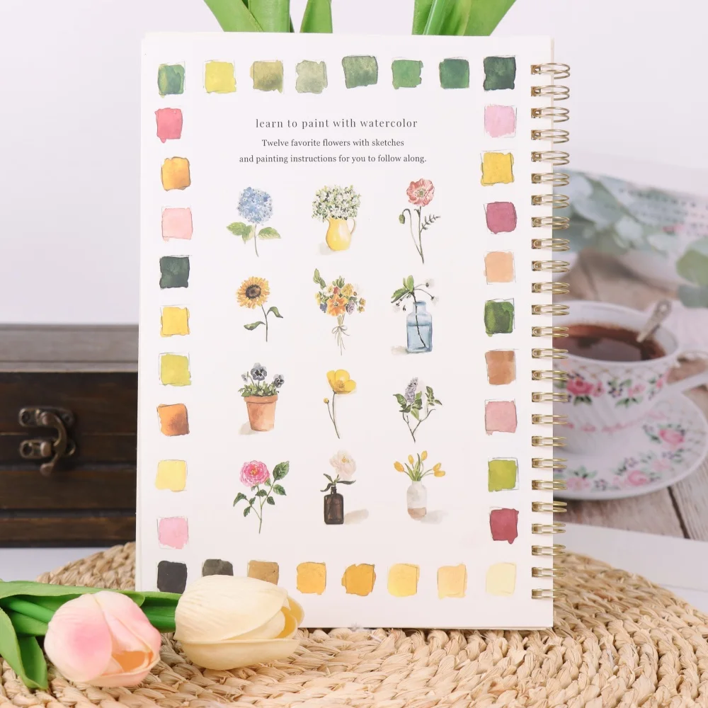 Watercolor Flower Workbook: Watercolor Coloring Book, a wonderful gift, 12 beginner-friendly light-drawn illustrations, a great