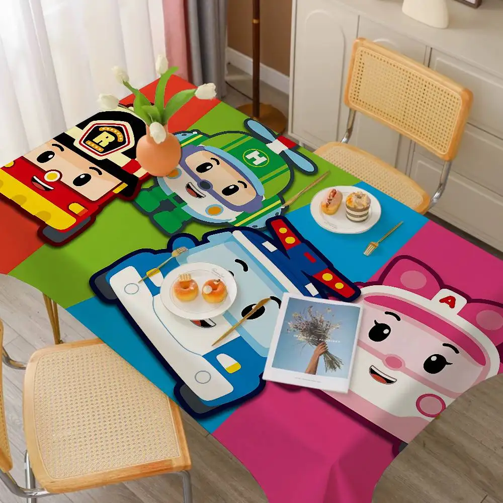 Robocar P-Polis شعار مفرش طاولة مستطيلة وصمة عار مفرش المائدة Oilcloth رف ميسا كتيمة مفرش المائدة الديكور