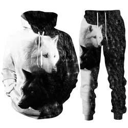 Dazzle Wolf 3D Print Tracksuit Set Man Woman Hoodie And Pants Hip Hop Streetwear Oversized Casual Pullover Sweatshirt 2pcs Sets