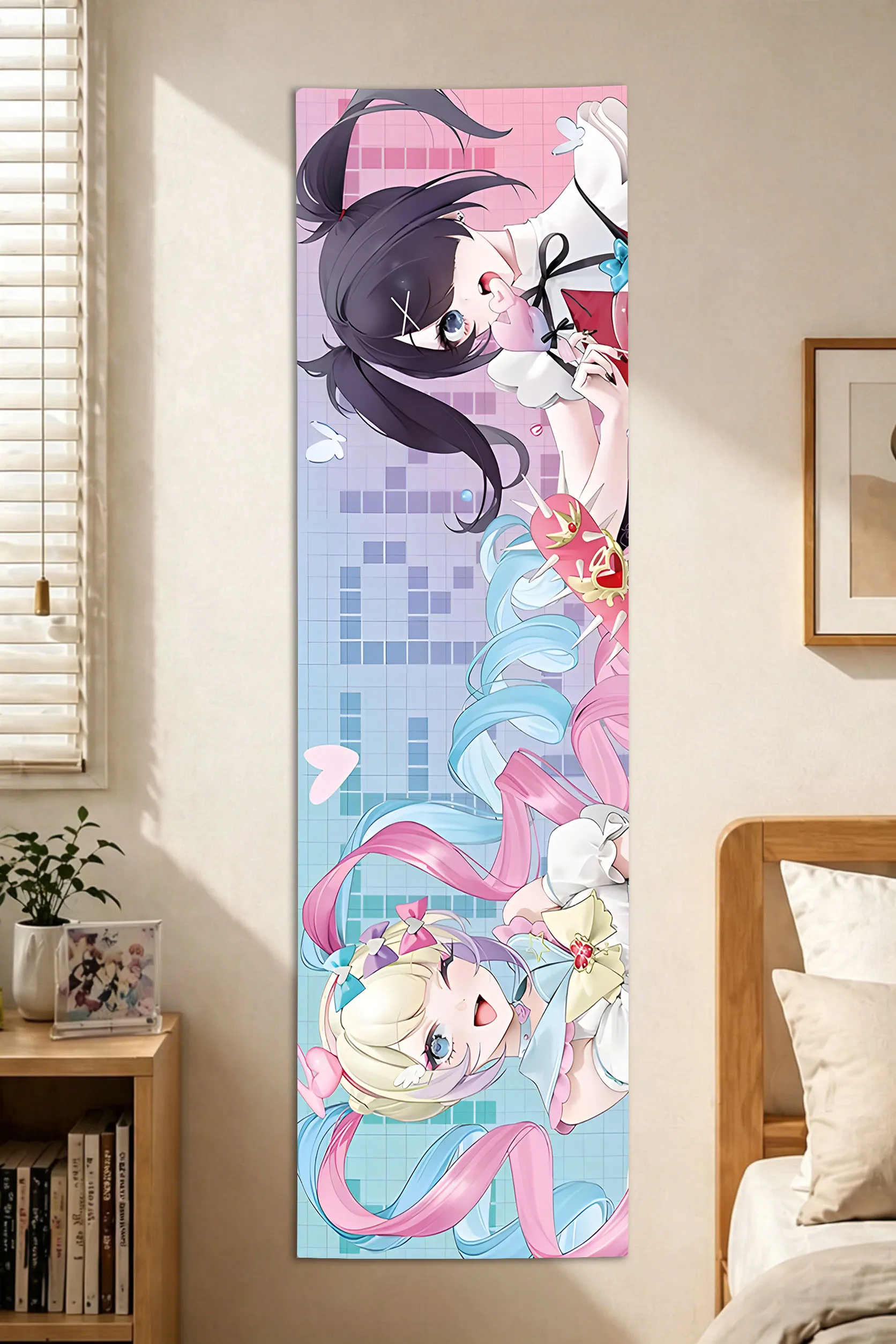 Needy Girl Overdose Ame-chan & KAngel Vertikaler Wandteppich, Pastellfarbener Pixel-Wandbehang, für Schlafzimmer, Wohnheim, Otaku-Dekoration