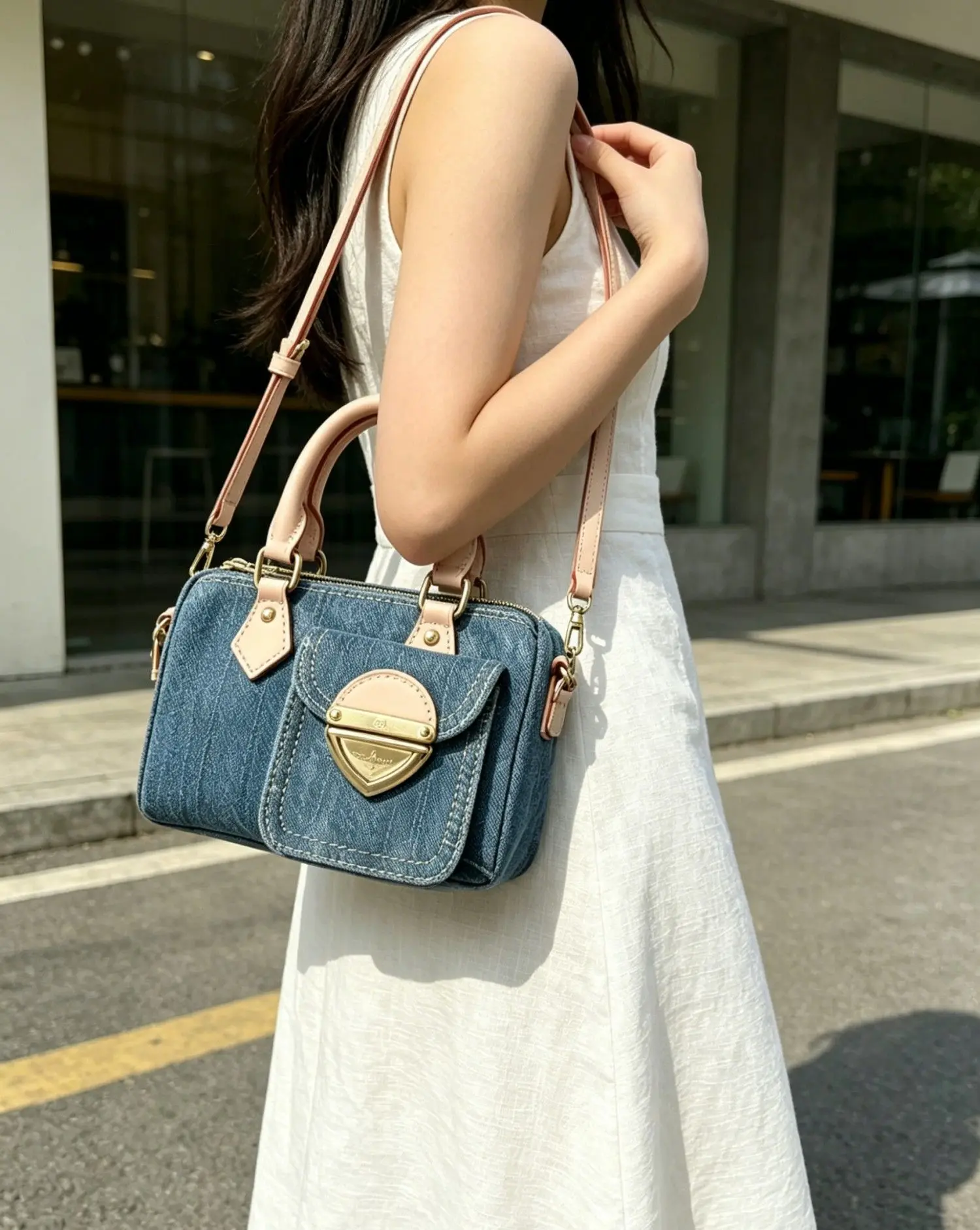 

Women's New Trend Fashion Denim Handbag Designer Luxury Motorcycle Style Bag Vintage Women Shoulder Bags