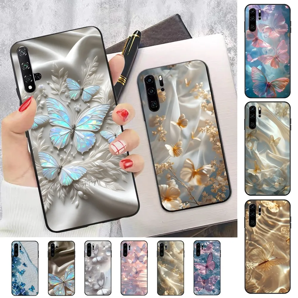 

Silk Butterfly Phone Case For Huawei P 8 9 10 20 30 40 50 Pro Lite Psmart Honor 10 Lite 70 Mate 20lite