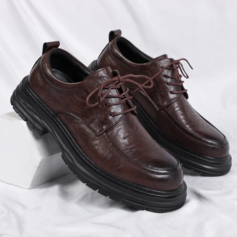 

Men plus size business casual derby shoes thick sole height increasing simple stylish round toe office wedding shoes (38-48)