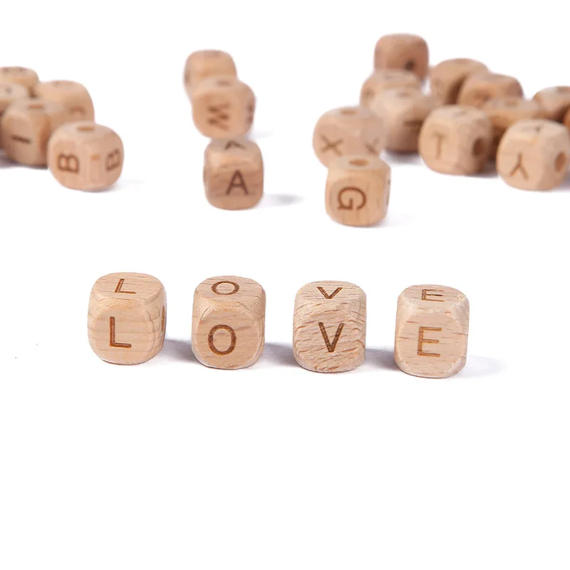 

5pcs/bag 12mm Alphabet Square Natural Beech Wood Letter Beads For Jewelry Making Beaded Materials