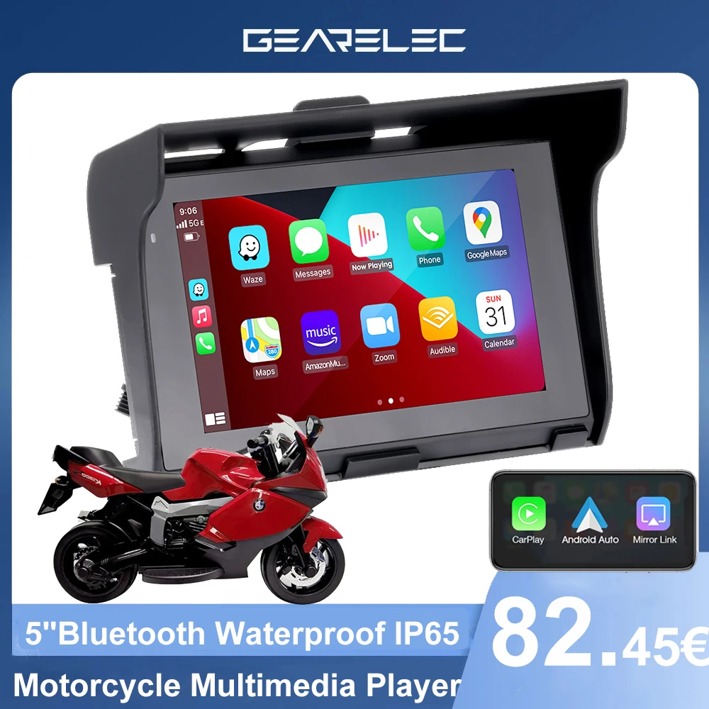 Gearelec Portable Wireless CarPlay Android Auto Motorcycle GPS Navigation Waterproof IP65 5