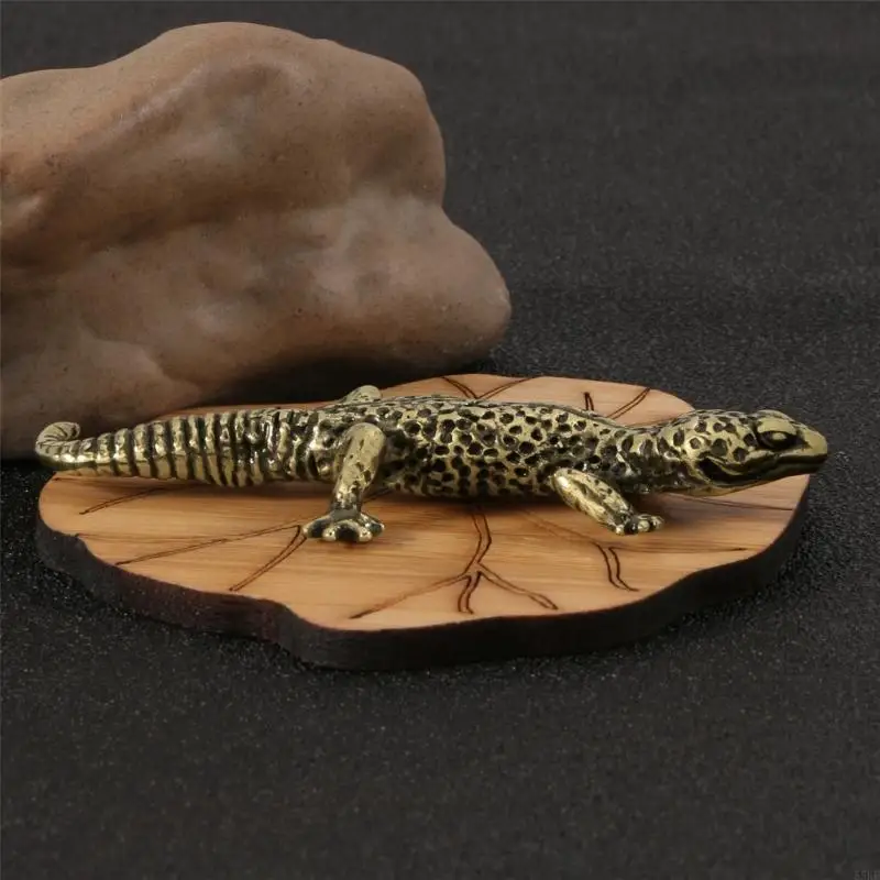 Aged-Gold Crawling Animal Figurine with Dotted Detailing, Characterful Display Accent for Tea Tables, Tea Trays, Shelves, Desks