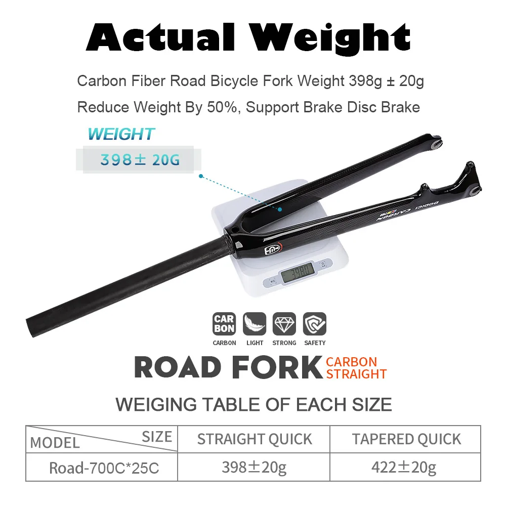 DODICI Road Bike Front Fork 700C Full Carbon Fiber Tapered Shape Spinal Canal Cylindrical Disc Brake 28.6MM 74mm Fixed Gear Fork