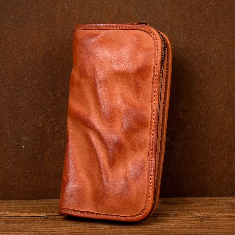 Hand-painted leather long purse vegetable tanned leather purse fashion leather retro handmade wallet