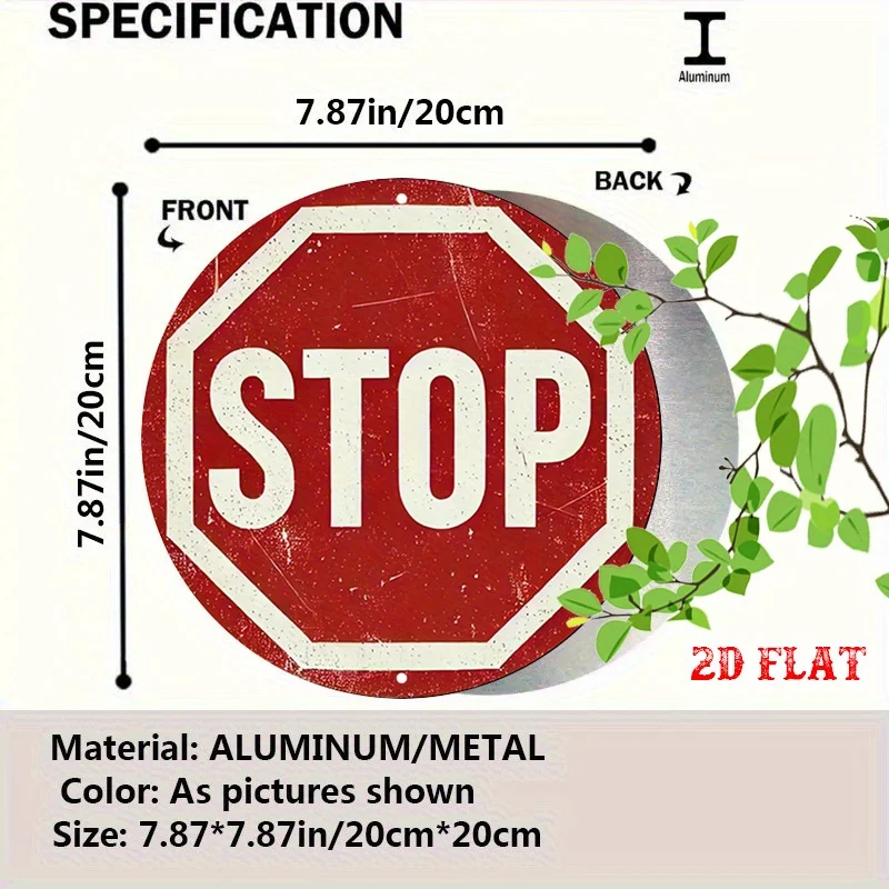 2D Flat, 2D Flat 1pc Caution 7.87X7.87 Round Aluminum Sign, Traffic Safety Round Aluminum Sign, Urban Artifact Metal Tin Sign