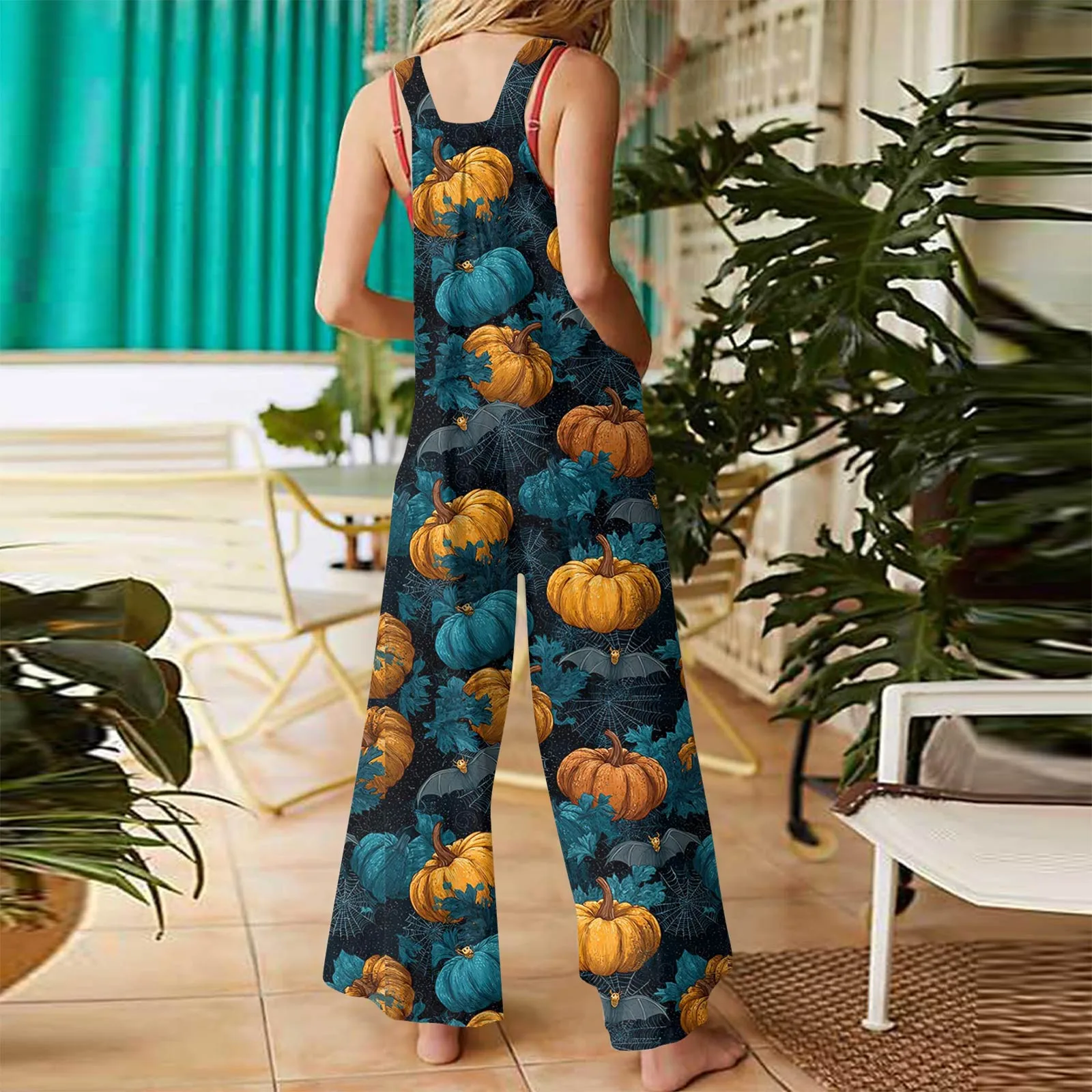

Women'S Fashion Halloween Print Casual Vintage Sleeveless Button Jumpsuit Cargo Pants Women Pantalones De Mujer Y2k Clothes