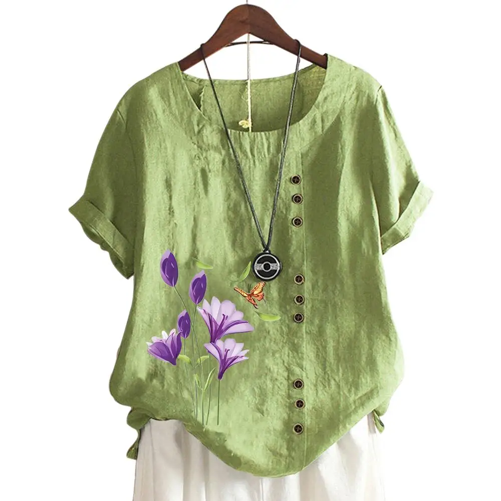 Stylish Women's Short Sleeve Top with Popular Floral Print in 11 Colors