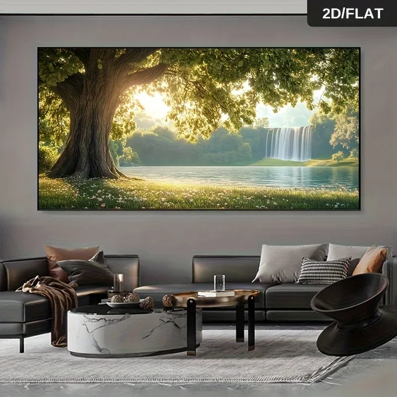 Large-sized 1pc frameless Canvas Painting Frameless Modern Canvas Wall Art Trees Waterfall Nature Scene, Large Size Painting for