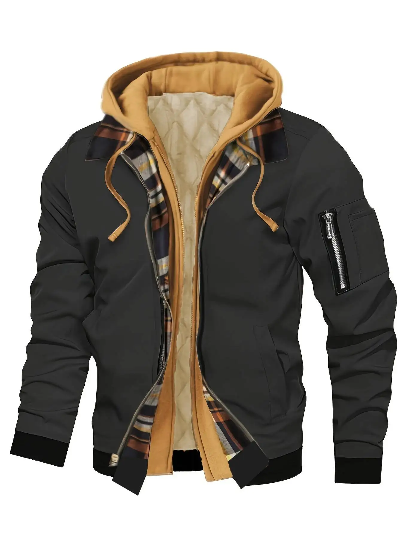 Spring Autumn Men's Hooded And Drawstring Casual Fashion Zipper Outdoor Travel Solid Color Jacket