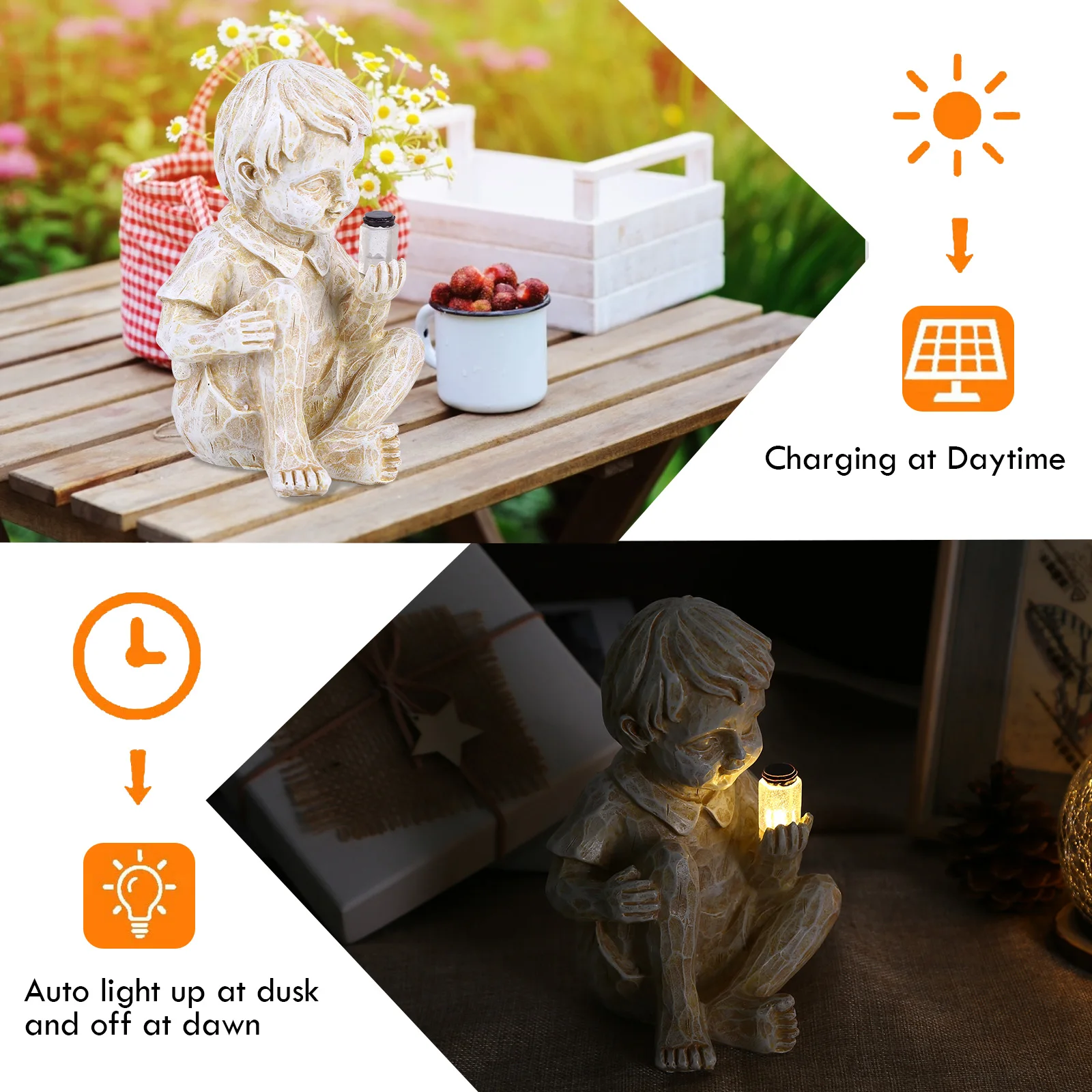 Solar LED Resin Children Statue Lights Table Lamps Boy Girl Sculpture Landscape Lights For Outdoor Garden Courtyard Decoration