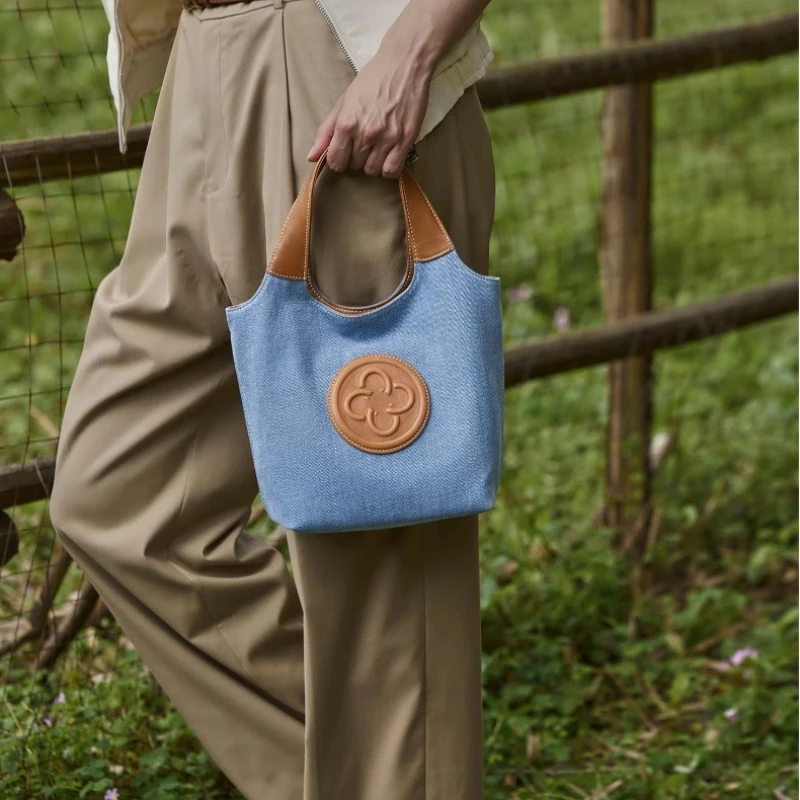 Cassile جديد المتخصصة الدنيم الأزرق سلة الخضار حقيبة المرأة سترة حقيبة يد كتلة اللون تصميم Crossbody حمل حقيبة