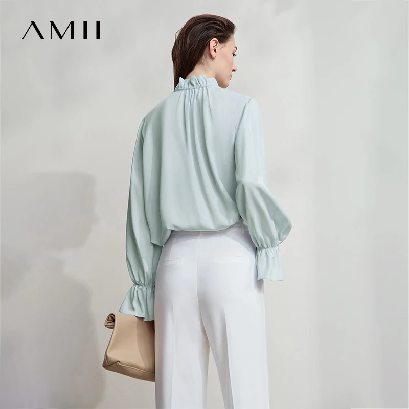AMII بلوزة نسائية بسيطة فضفاضة بياقة واقفة وأكمام على شكل فراشة قمصان وبلوزات لخريف 2025 قطع علوية جديدة للسيدات 12543102 #6