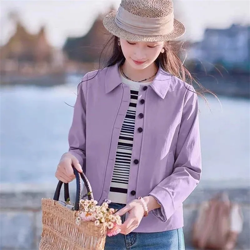 Purple Windbreaker Coat Women's Spring Autumn 2026 New Short Jacket Joker Little Outerwear Female Temperament Overwear Tide Tops