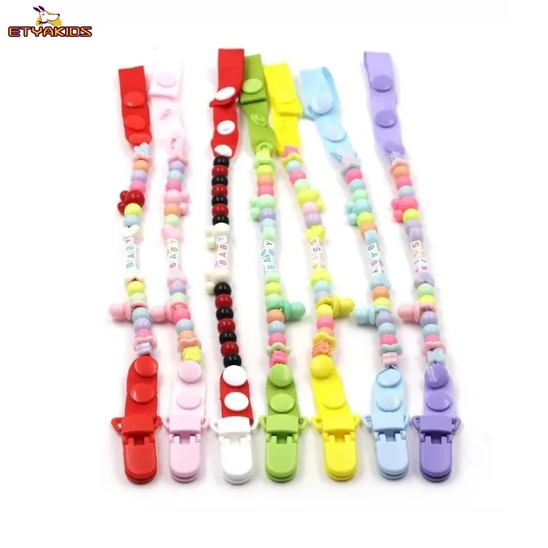 Newborn Baby Pacifier Leashes Cases with Beads Anti Lost Soother Chain Clips Teether Nipple Care Accessory for Infants