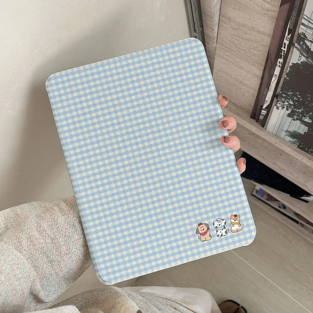 Simple Blue white Checkered Dog For iPad Pro Air 13'' 11'' M5 M4 M3 M2 2 1 11th A16 12.9'' 10 9 8 Th Mini 7 6 5 4 8.3'' Case