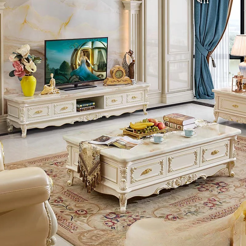 

European Coffee Table TV Cabinet Combination Living Room Furniture Solid Wood Tea Table Floor Cabinet Simple American Style