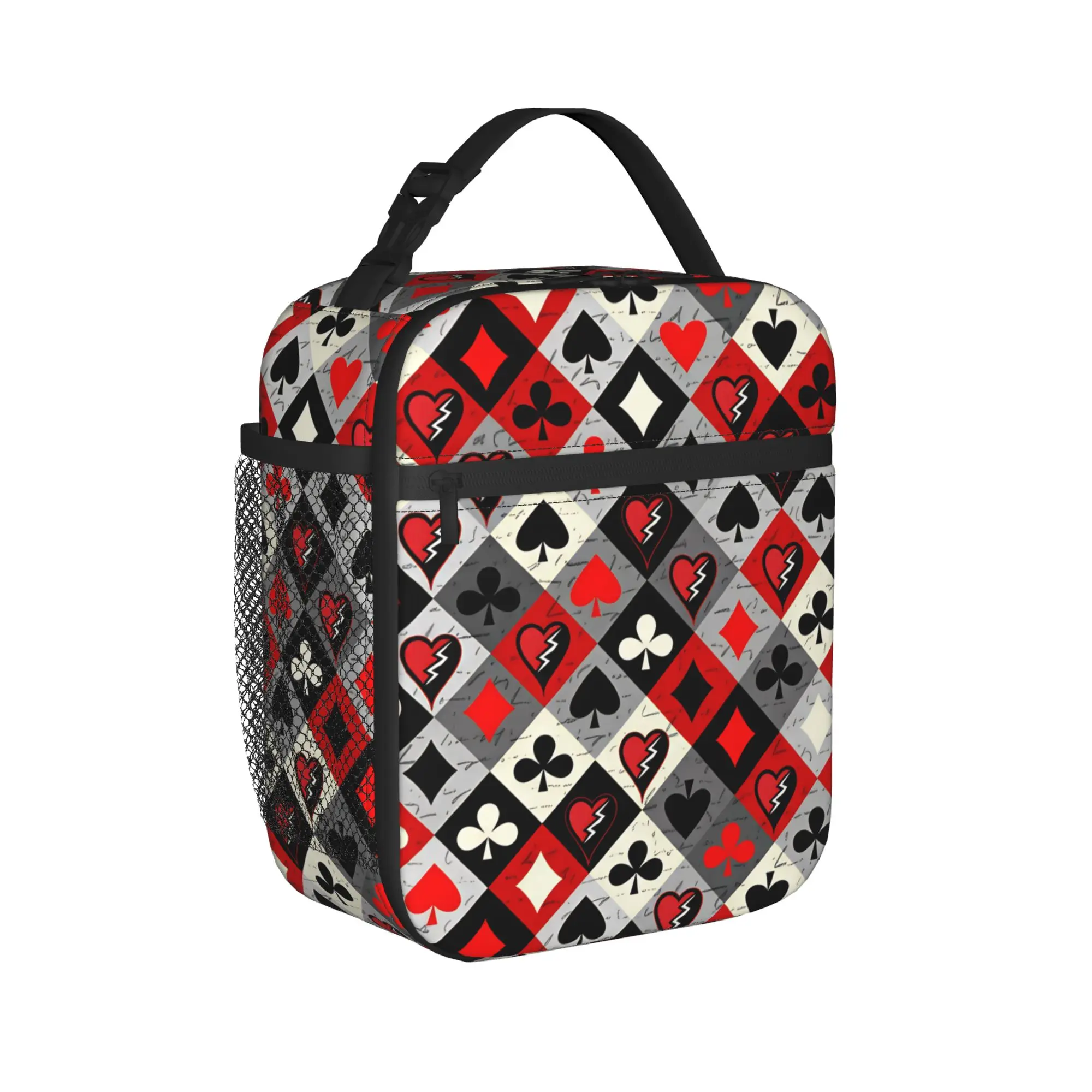 Red Black Card Suit Checker Lunch Bag Fun School Lunch Box Custom Portable Cooler Bag