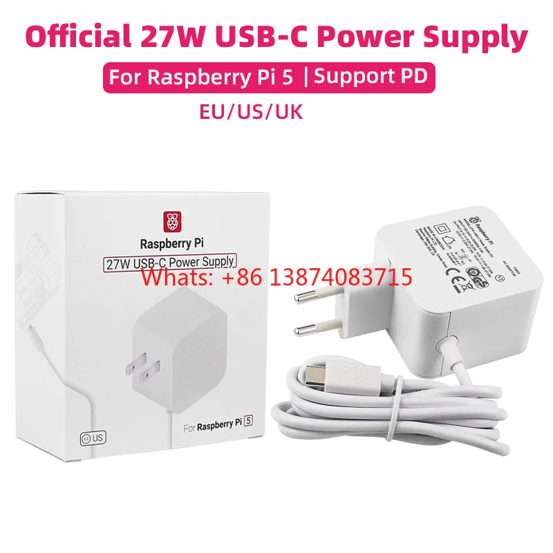 Official Raspberry Pi 27W USB-C Power Supply 5.1V 5A Compatible for PD Charging EU US UK Plug for Raspberry Pi 5