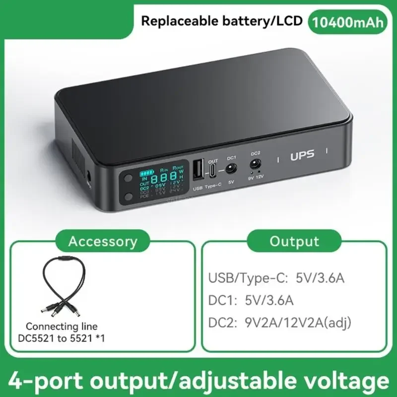 Fonte alimentação UPS 18000mAh 10400mAh 9000mAh para equipamentos gadgets domésticos Opção substituição