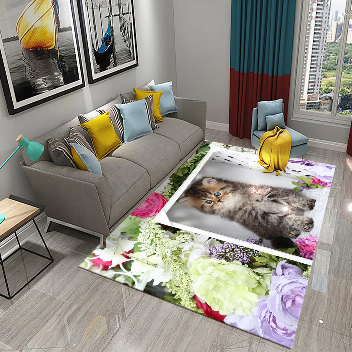 Persian Cat Carpet Cute Cat Animal Rugs for Living Room Bedroom Kindergarten Room Non-Slip Rug Bathroom Kitchen Entrance Mats