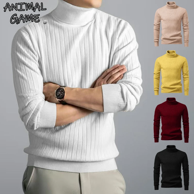 

Animal Game Men's Warm Cold Blouse Woolen Casual Sweaters Turtleneck Stripe Pullover Sweater Outdoor Knitwear Jerseys Basic Tops