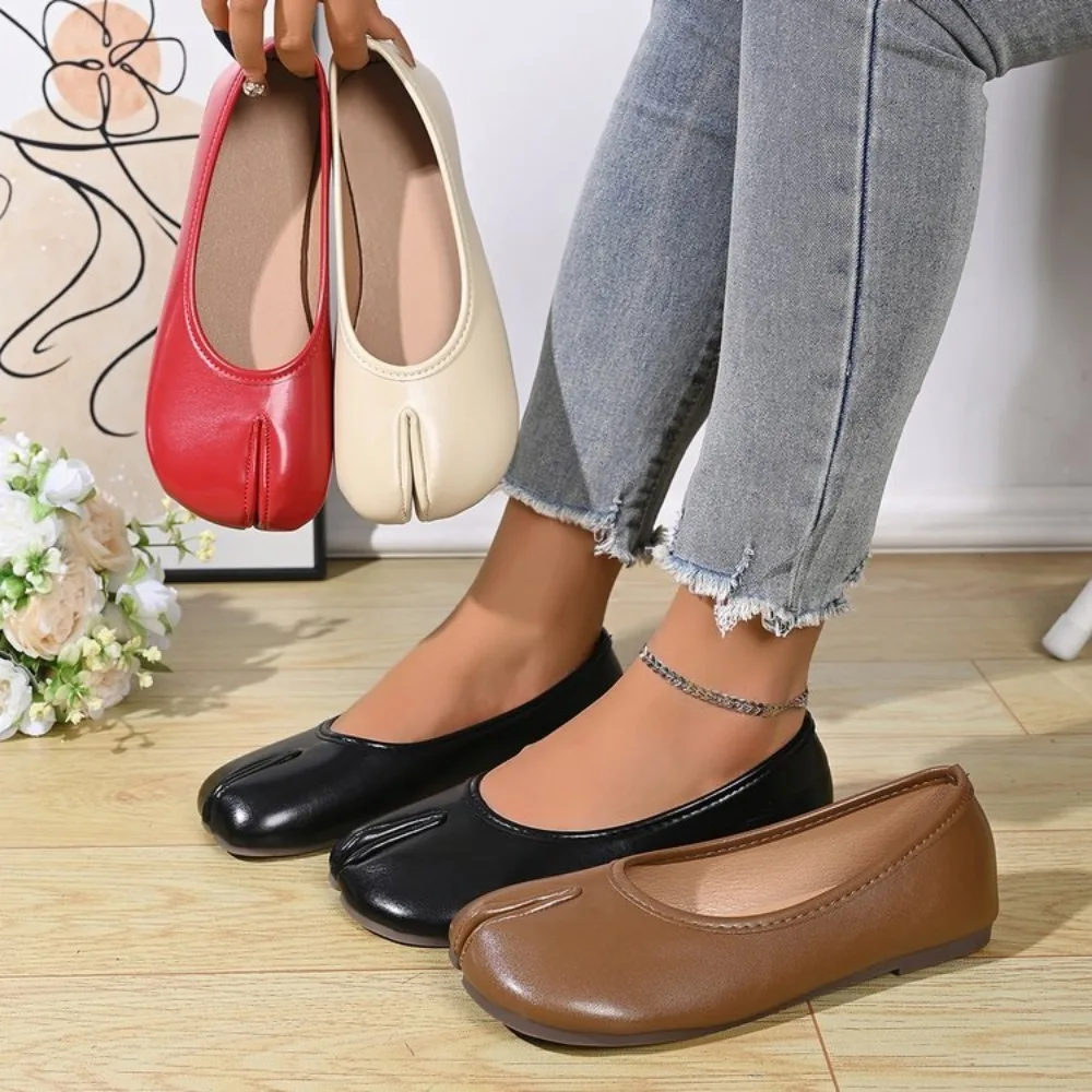 

Women Black Tabi Ninja Shoes Woman Microfiber Leather Comfy Flats Split Toe Slippers Soft Bottom Loafers Ladies Casual Moccasins