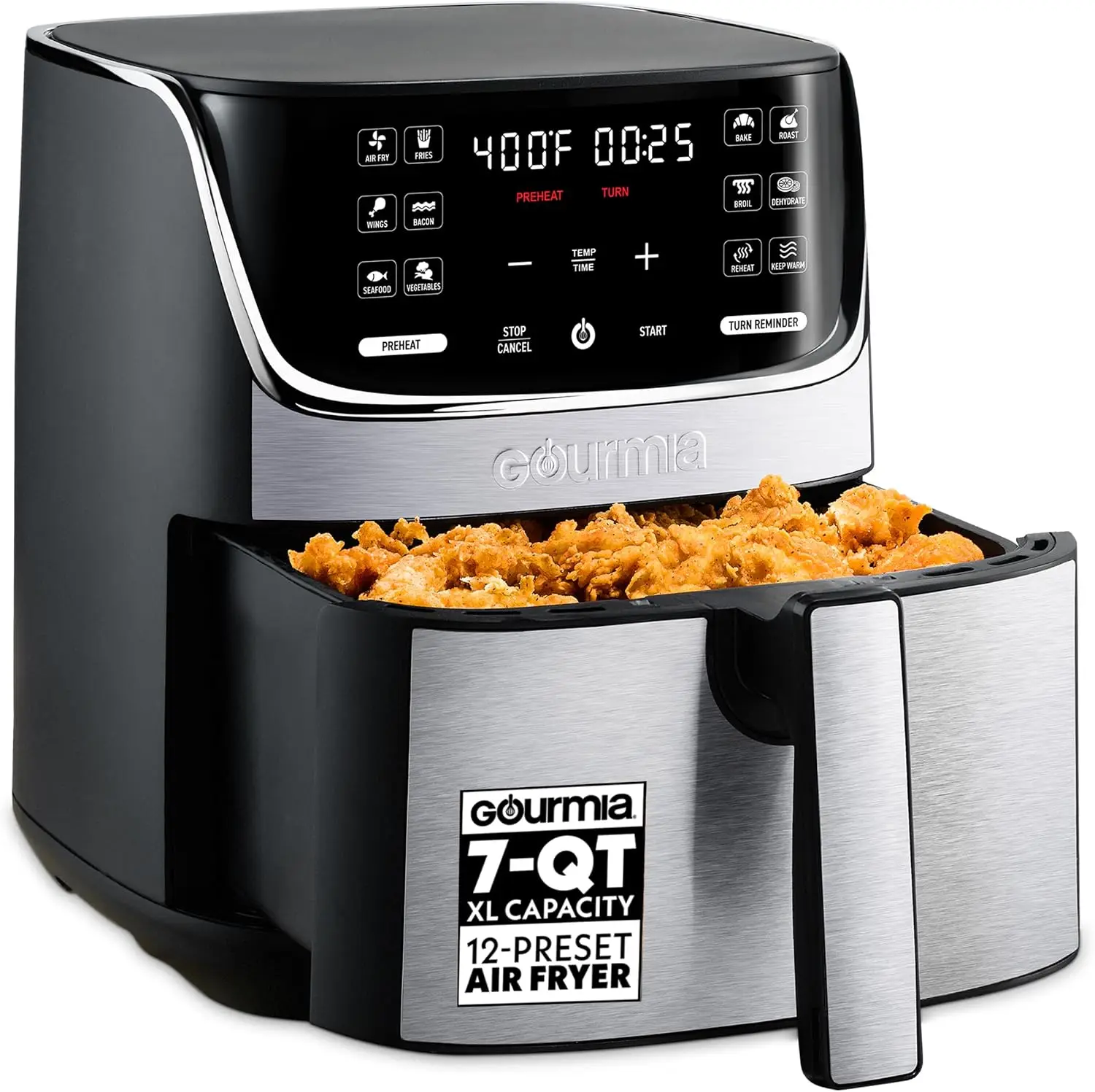 7 Qt Air Fryer, LED Display, 12 One-Touch Presets, 360° Rapid Air Technology, Nonstick Dishwasher-Safe Basket and Crisper Tray,