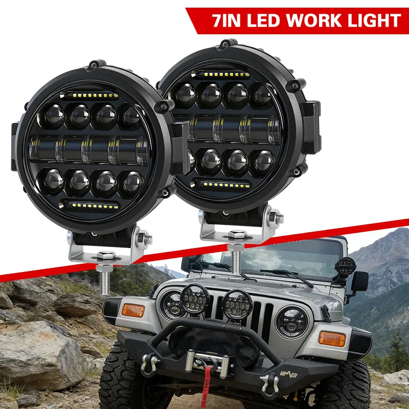 

7 Inch Round LED Work Light Pods Spot Flood Combo 120W Fog Lamp Offroad Driving Car For Truck Jeep Off Road SUV UTV ATV Fog LED